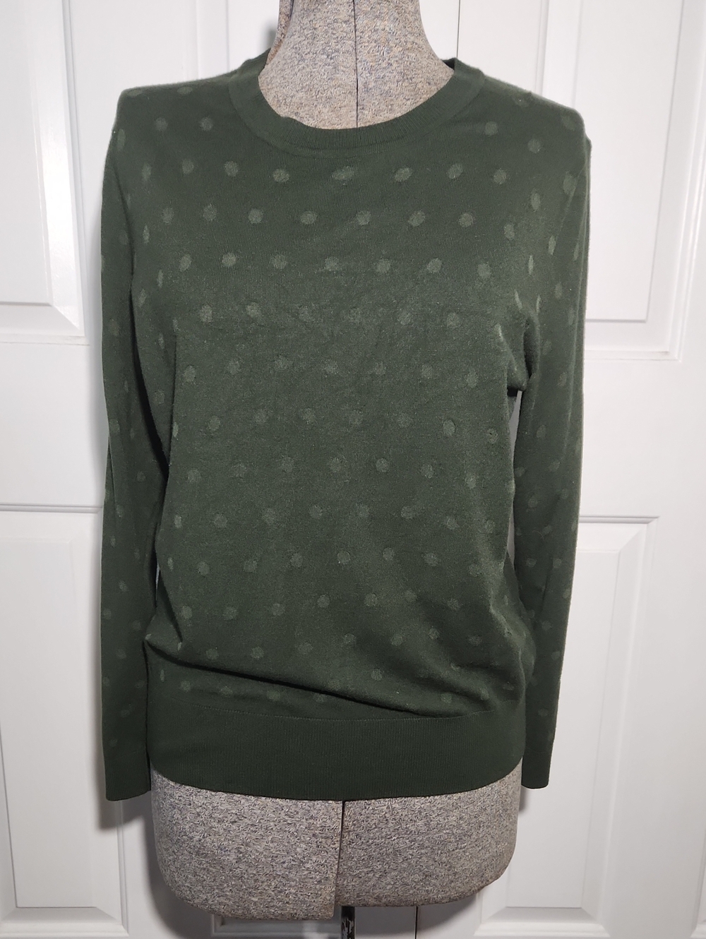 Karl Lagerfeld Olive Green Knit Sweater with Polka Dot Texture